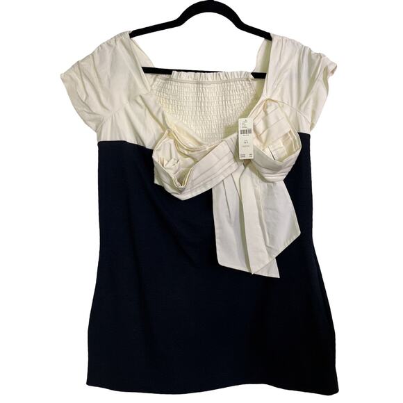 Maeve Anthropologie Bow Front Mini Dress Black White NWT Medium Petite - Picture 2 of 14